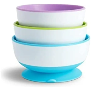 Munchkin Stay Put Copas con ventosa, paquete de 3, azul/verde/morado