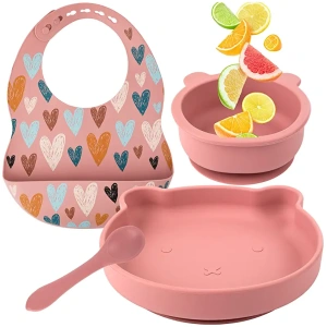 HappyDoo - Juego Vajilla Bebe Infantil de Silicona y Ventosa