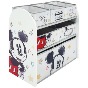 ARDITEX WD13694 Organizador de Madera (62x30x60cm) con 6 cestos Textiles de Almacenamiento de Disney-Mickey