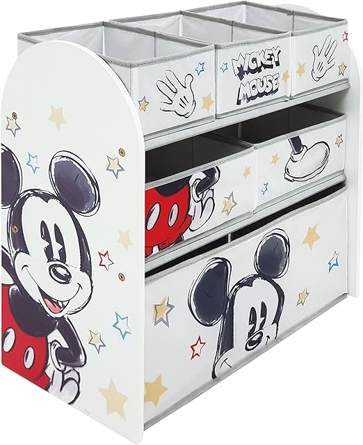 ARDITEX WD13694 Organizador de Madera Pintada 1 ARDITEX WD13694 Organizador de Madera (62x30x60cm) con 6 cestos Textiles de Almacenamiento de Disney-Mickey