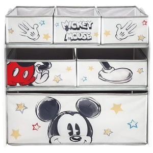 ARDITEX WD13694 Organizador de Madera (62x30x60cm) con 6 cestos Textiles de Almacenamiento de Disney-Mickey