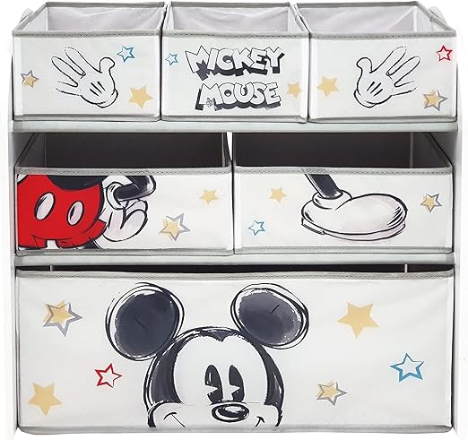ARDITEX WD13694 Organizador de Madera Pintada 2 ARDITEX WD13694 Organizador de Madera (62x30x60cm) con 6 cestos Textiles de Almacenamiento de Disney-Mickey