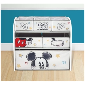 ARDITEX WD13694 Organizador de Madera (62x30x60cm) con 6 cestos Textiles de Almacenamiento de Disney-Mickey