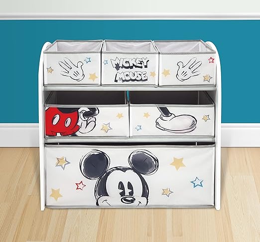ARDITEX WD13694 Organizador de Madera Pintada 3 ARDITEX WD13694 Organizador de Madera (62x30x60cm) con 6 cestos Textiles de Almacenamiento de Disney-Mickey