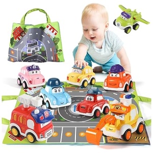 Anby families Coche Juguete para Bebé,8 Piezas Empuje y Vaya Coche Juguetes de Vehículos con Bolsas de Almacenamiento