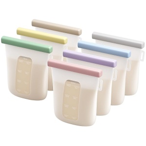 Nuliie 7 Uds Silicona Bolsas Leche Materna Reutilizable, Bolsas Leche Materna Congelar Doblemente a Prueba de Fugas, Sin BPA