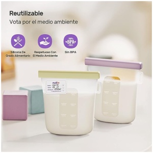 Nuliie 7 Uds Silicona Bolsas Leche Materna Reutilizable, Bolsas Leche Materna Congelar Doblemente a Prueba de Fugas, Sin BPA