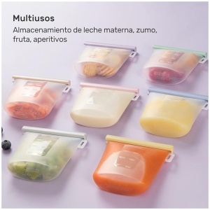 Nuliie 7 Uds Silicona Bolsas Leche Materna Reutilizable, Bolsas Leche Materna Congelar Doblemente a Prueba de Fugas, Sin BPA