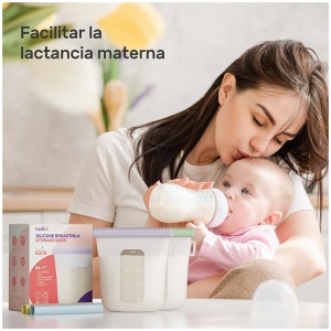 Nuliie 7 Uds Silicona Bolsas Leche Materna Reutilizable, Bolsas Leche Materna Congelar Doblemente a Prueba de Fugas, Sin BPA