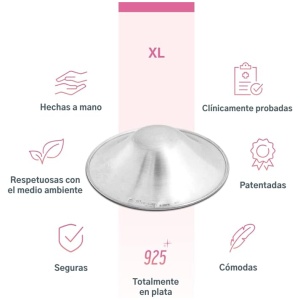 Silverette The Original - Pezones de plata 925 para una protección eficaz del pezón durante la lactancia