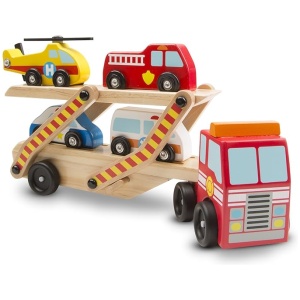 Melissa & Doug Camión transportador de Madera de coches y autos 1