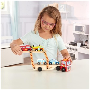 Melissa & Doug Camión transportador de Madera de coches y autos 3