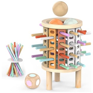 Montessori Juguetes Torre de Madera con 28 Palitos de Coloridos Juegos de Mesa 1