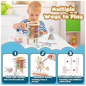 Montessori Juguetes Torre de Madera con 28 Palitos de Coloridos Juegos de Mesa 2