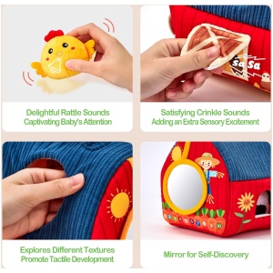 hahaland Juguetes Bebes 6-12 Meses - Animales Granja de Peluche Blandos con Sonajas, Arrugas, Espejo - Juguetes Montessori para Bebes 3 6 12 Meses