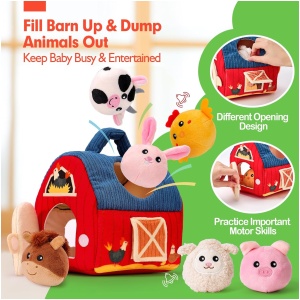hahaland Juguetes Bebes 6-12 Meses - Animales Granja de Peluche Blandos con Sonajas, Arrugas, Espejo - Juguetes Montessori para Bebes 3 6 12 Meses