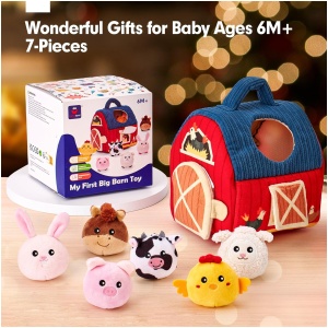 hahaland Juguetes Bebes 6-12 Meses - Animales Granja de Peluche Blandos con Sonajas, Arrugas, Espejo - Juguetes Montessori para Bebes 3 6 12 Meses