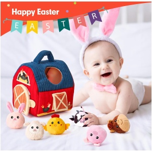 hahaland Juguetes Bebes 6-12 Meses - Animales Granja de Peluche Blandos con Sonajas, Arrugas, Espejo - Juguetes Montessori para Bebes 3 6 12 Meses
