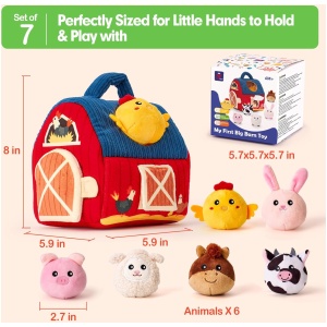 hahaland Juguetes Bebes 6-12 Meses - Animales Granja de Peluche Blandos con Sonajas, Arrugas, Espejo - Juguetes Montessori para Bebes 3 6 12 Meses
